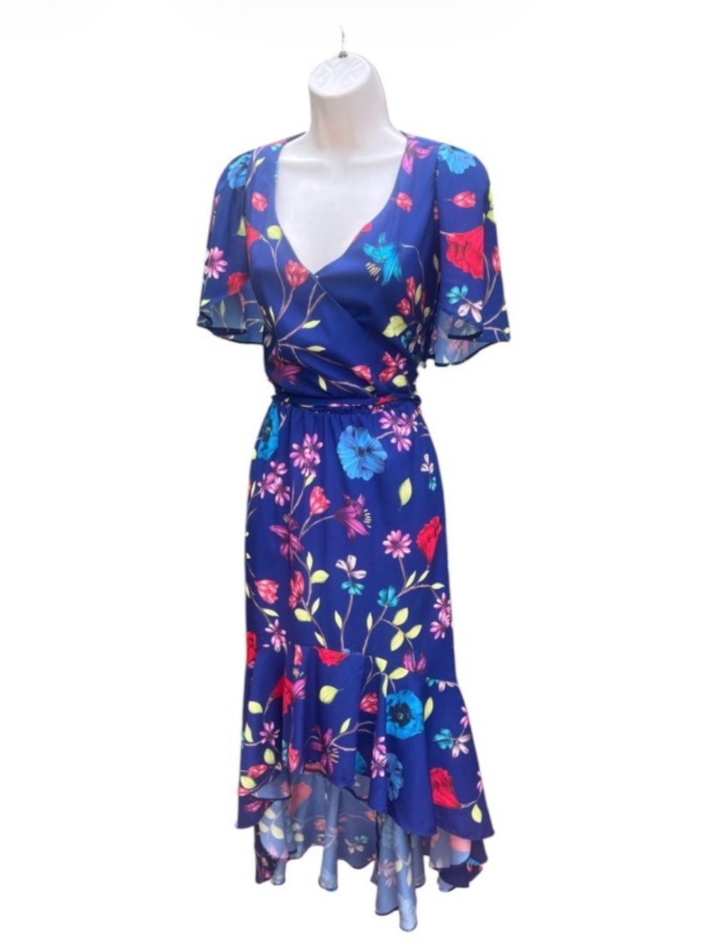 Parker Navy Floral High-Low Wrap Dress